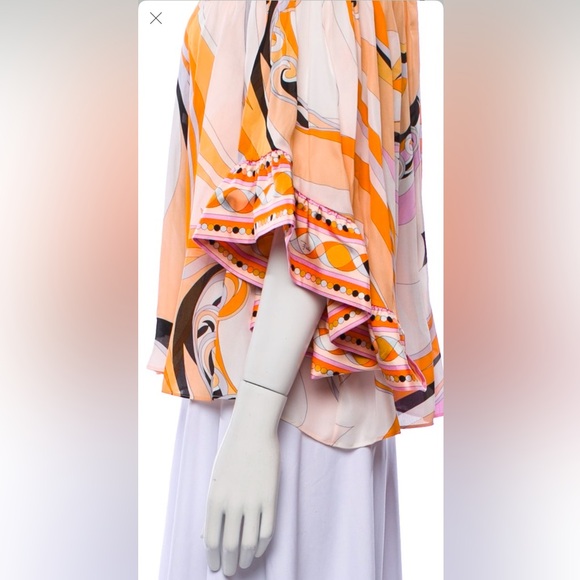 NWT RARE Emilio Pucci Off The Shoulder Ruffle Sleeve Stretch Printed Silk‎ M - Picture 3 of 7